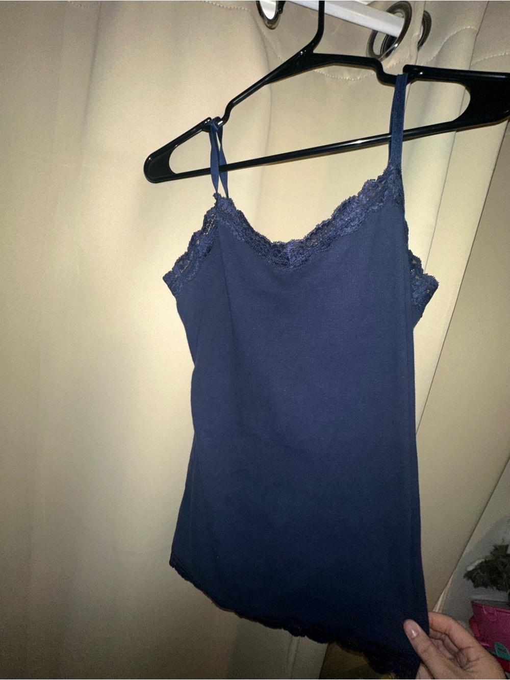 VTG Y2K navy blue faded glory lace trim camisole tank top women’s size large